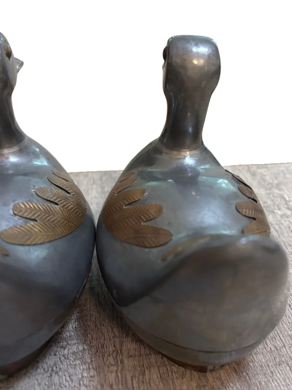 Two Vintage 5” Pewter w/ Brass Ducks w/Lids Trinket Box Heavy - Mid Century